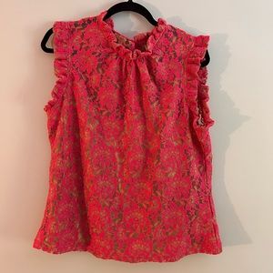 Beautiful pink Anthropologie lace top with beige camisole.
